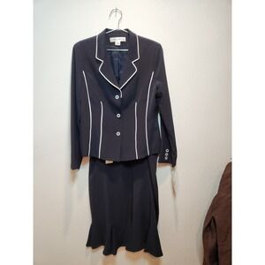 Novello Bloom Silk Skirt Suit Set 12 Navy NWT Jacket Pencil Skirt Career